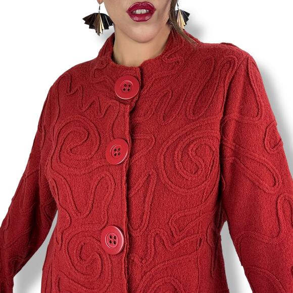 90's crimson pure wool abstract cardigan by NTCO NOMADIC TRADERS - Picture 4 of 17